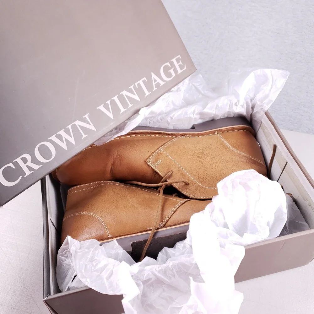Crown Vintage Shropshire Stitch Down Chukka‎ Boots Mens 13 Brown Leather Desert